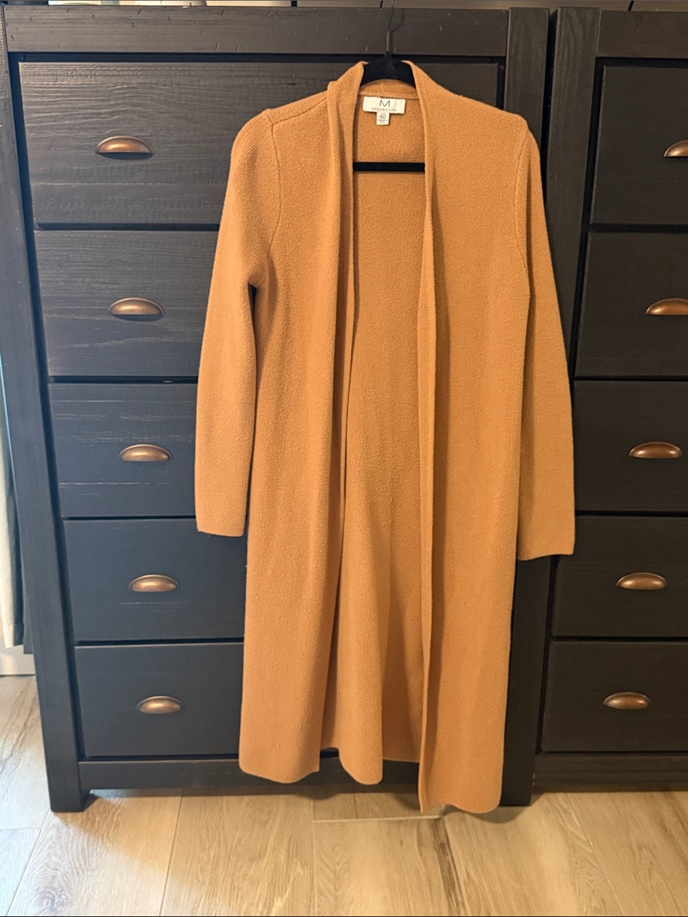 Magaschoni Long Open-Front Cardigan in Camel Brown